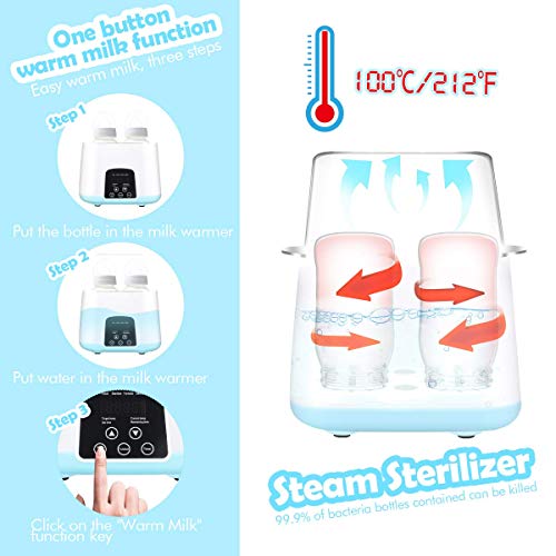 Baby Bottle Warmer, Bottle Steam Sterilizer 5-in-1 Smart Thermostat Double Bottle Baby Food Heater For Breast Milk Or Formula,Intelligent LED Panel Control Real-time Display Of Fast Warming (Renewed) - Thumbnail 5