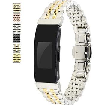 Chofit Metal Bracelet Compatible with Fitbit Inspire/ Inspire HR Bands, Stainless Steel Replacement Strap Bangle Bracelet Wristband Accessories for Inspire Tracker for Women (Silver-Gold)