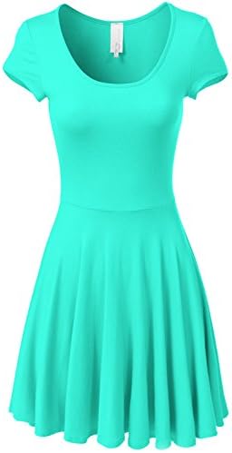 Luna Flower Women's Short Skater Swing Flowy Dress Mint Small(GDRW078)