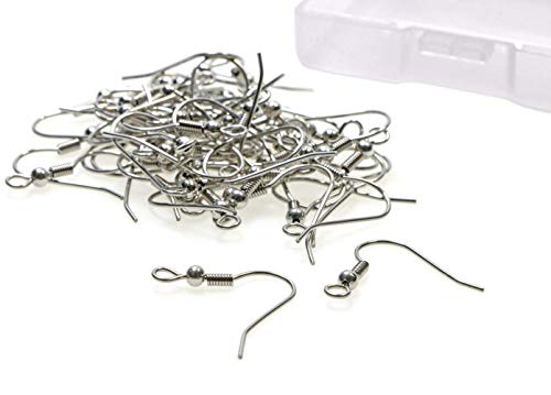 Shapenty Surgical Stainless Steel Ball Coil Fish Earring Hooks Clasp Hypo-allergenic Ear Wire Bead Connector Hooks with Large Loop for DIY Jewelry Finding Making, 50PCS/25Pairs