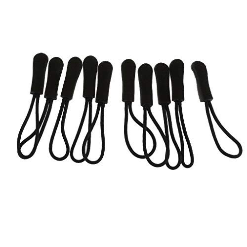 Zipper Pull Replacement 10pcs Zip Cord Puller Slider Jacket Backpack Zippers for Bag Cloth Tent Backpack Accessory (3#, Black)