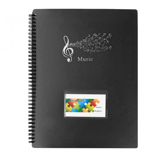 A4 Sheet Music Folder - 60 Page Spiral Binder for Musicians, Band, Concert, Piano (Black)