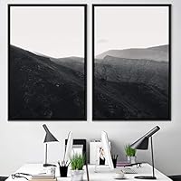 2 Piece Framed Canvas Wall Art Black and White Mountains Canvas Prints Home Artwork Decoration for Living Room,Bedroom - 16