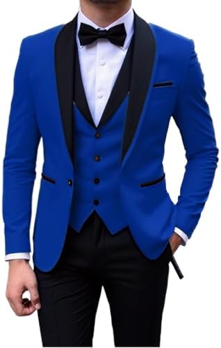 Men's Classic Navy Blue Suit 3 Piece Tailored Fit Vintage Office