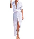 Bestyou® Women's Casual Buttons Long Sleeve Split Beach Maxi Dress Cover Up Tunic