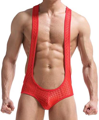 Mens Sexy Leotard Underwear Bodysuit Mesh U Convex Pocket Vest Underpants