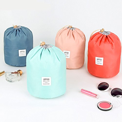 HJSMing Bathroom Folding Bag Travel Barrel Toiletry Bag Large Capacity Storage Organizer Travel Waterproof Portable Cosmetic Bag Bucket Makeup Bag with Pouch (Red)