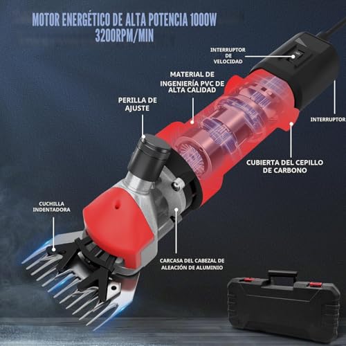 1000W Sheep Clipper, Electric Shearing Machine with 6 Adjustable Speed, Electric Hair Clipper with Carrying Case, Electric Shearing Machine for Sheep Sheep Alpacas Goats