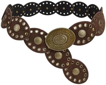 Vintage Cowgirl Boho Western Oval Waist Belt Hollow Out Studded Retro Belt SUOSDEY Western Leather Belts for Women Vintage Cowgirl  main image 4