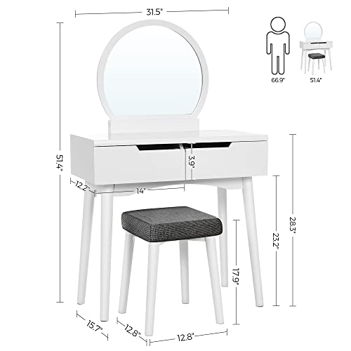 VASAGLE Vanity Table, Makeup Vanity Desk with Rounded Mirror, 2 Drawers