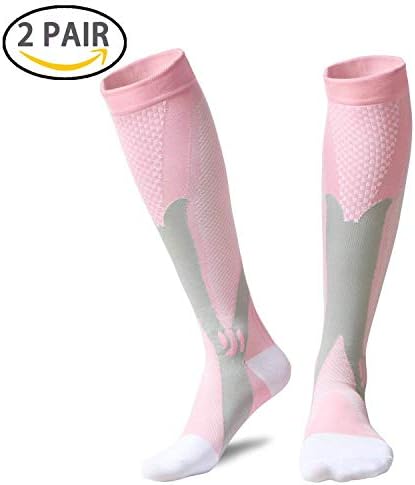 Aonsen Compression Socks for Men & Women (2 Pair), Compression Stockings(20-30 mmHg) for Running, Medical, Athletic, Flight Travel, Pregnancy, Shin Splints, Circulation & Recovery - Pink
