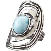QUSIIOSLK Vintage Oval Rainbow Moonstone Cocktail Ring 925 Sterling Silver Round Cut Natural Stone Rings for Women Victorian Handcrafted Geometry Blue Gem Rings Size 5-11 Size 7