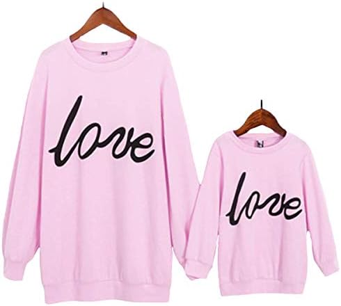 Mother and Daughter Matching Clothes Women Girls Long Sleeve Love Sweatshirt Letter Print Pullover Sweatshirt Pink
