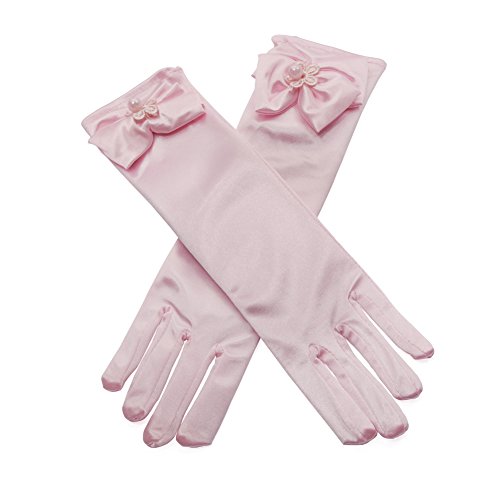 Lusiyu Girl Solid Color Long Elbow Length Formal Pageant Glove (Pink 01) - Thumbnail 5