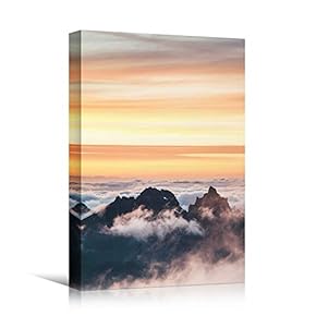 signwin Canvas Wall Art Mountain Sunset Coastal Orange...