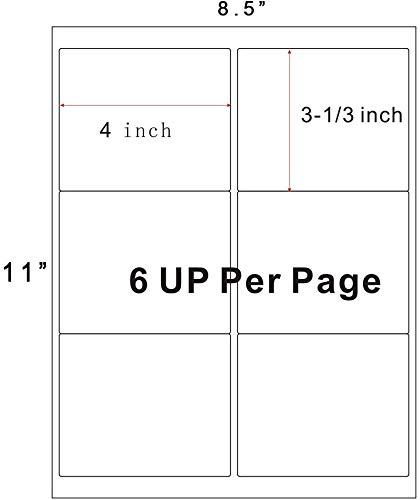 SJPACK 6-UP 100 Sheets Shipping Labels,3-1/3" x 4" Sticker Labels Address Labels Compatible Laser/Ink Jet