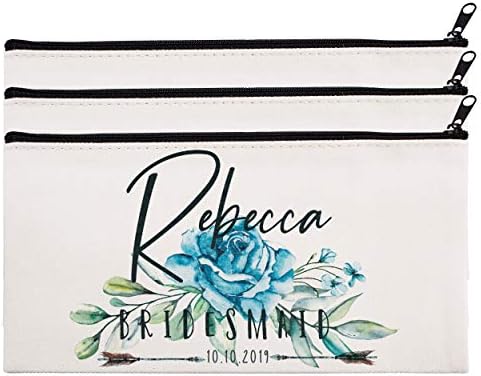 Personalized Makeup Bag Bridesmaid Wedding Customized Pouch Bachelor | Design-3 | Set of 3