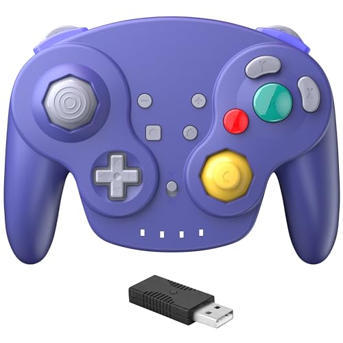 2.4 GHz Wireless NGC Switch Online Controller, GameCube Style Pro Controller Compatible with Switch/Switch OLED, PC, Mac OS, Android, Steam, Raspberry Pi, NSO (Rechargeable) (Plug and Play) Indigo