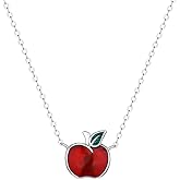 Kokoma Red Apple Pendant Necklace 999 Sterling Silver Cute Fruit Charm Choker Nekclaces Teacher Necklace Adjustable Chain for Women Teacher Gifts