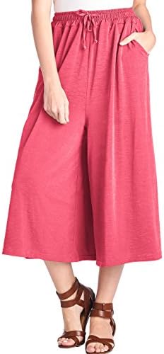 TRENDY UNITED Women's Elastic Wide Leg Crop Pants Culottes with Pockets (CRL, OneSize)