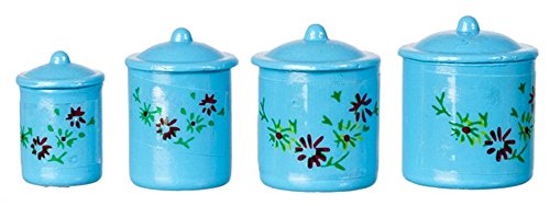 Dollhouse Miniature 1:12 Scale Canisters, Set of 4 w/Lids, Blue