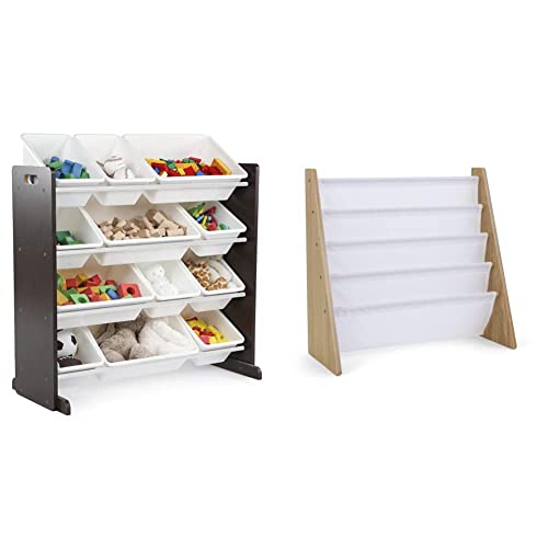 Humble Crew Modern Toy Organizer with 12 Bins, Espresso/White & Natural