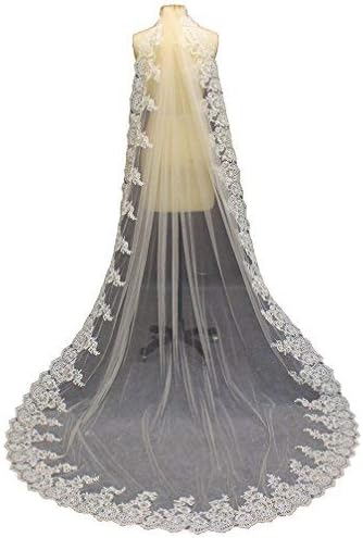 MERMAIDFUN Champagne Bridal Veil Lace Edge One Layer 3 Meters Long Wedding Veil