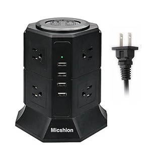 Micshion 電源タップ タワー式 縦型コンセント 2つのバイポーラスイッチ AC 8個口 USB 4ポート