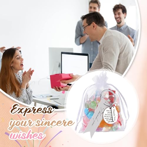 50 Pcs Employee Appreciation Gifts, Appreciation Keychain Set, Bulk Thank You Gifts Organza Bags with Thank You Cards for Coworkers, Employees, Teachers Favors