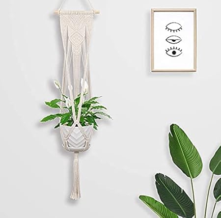 DXYZ Macrame Large Plant Hanger with Wooden Dowel [Without Pot], 42 inches, 1 Pc