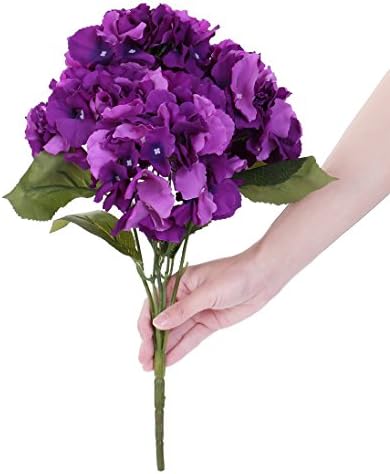 Houda Artificial Silk Hydrangea Bouquet Fake Flowers Arrangement Home Wedding decor (Purple)