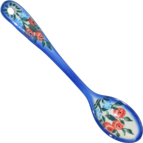 Polish Pottery Ceramika Boleslawiec 1022/282 1-1/4 by 6-1/8-Inch Spoon, Medium, Royal Blue Patterns, Red Berries, Leaves and Daisy Clusters