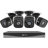 EZVIZ 4K UltraHD 8MP Outdoor IP PoE Surveillance System, 4 Weatherproof UHD EXIR Security Cameras, 4 Channel 2TB NVR Storage, 100ft Night Vision, Smart Video Analytics, Customizable Motion Detection