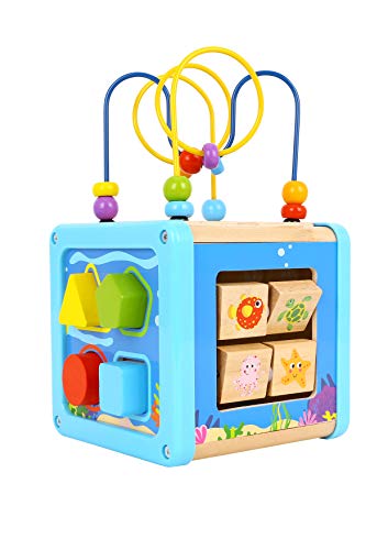 Pidoko Kids Sea Theme Activity Cube for Toddlers - Wooden Toy for 18 Months and up Boys and Girls