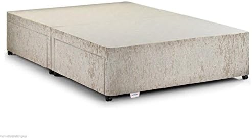 Home Furnishings UK Hf4you Crushed Velvet Fabric Divan Bed Base - 5FT Kingsize - Cream - No Drawers