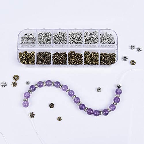 300pcs 6 Type Vintage Silver Bronze Spacer Beads Tibetan Metallic Spacers Jewellery Findings Equipment for Bracelet Necklace Jewellery Making