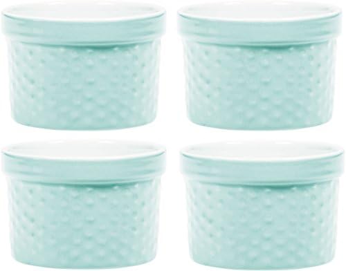 Round Porcelain Ramekin Dessert Dish, Set of 4 - Oven Safe Souffle Baking Dish, 8-oz (Light Blue)