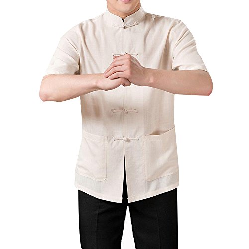 FangNer Mens Comfortable Linen Short-sleeved Summer Chinese Style Kung Fu Clothing