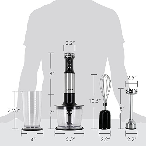 Tenergy Immersion Blender, 200W Stepless Speed Control Hand Blender Set
