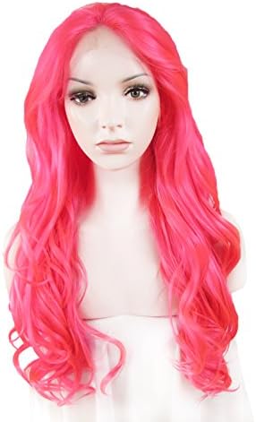Lace Wig Long 24“Wave Synthetic Lace Front Wig High Density Rose