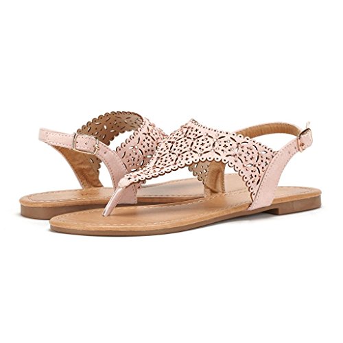 DREAM PAIRSWomen's Rhinestone Casual Wear Cute Gladiator Flat Sandals Beach Dressy T-Strap Thong Sandals