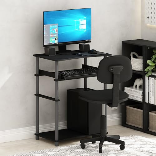 Furinno Home Office Writing Desk, Computer Desk with Keyboard Tray, Black/Grey