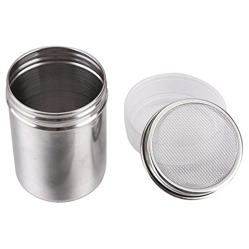 LOHOME Stainless Steel Fancy Coffee Dredger Cocoa Powder Shaker with Fine-mesh Lid & Translucent Plastic Cover for Baking & Cooking At Home / Restaurant (4-Pieces)
