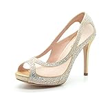 TOETOS BARBARA-58 New Women's Wedding Party Open Toe High Heel Rhinestones Elegant Peep Toe Pumps Shoes