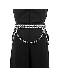 HZMAN - Cinturón de piel sintética para mujer con tachuelas cuadradas de metal y cadena de metal punk