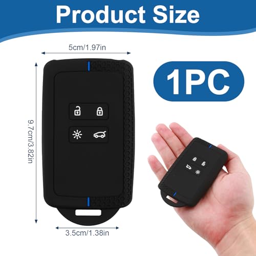 Unicavu Voiture Clé de Voiture TPU Souple pour Clio, Mégane, Captur, Koleos, Kadjar, Dacia Duster - Protection Silicone Antiderapante pour Etui Clé Voiture 4 Boutons, Bleu