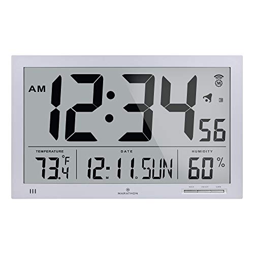 Marathon Slim Jumbo AutoSet Atomic Digital Wall Clock with Temperature