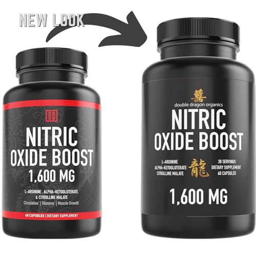 Nitric Oxide Booster Supplement, 1600mg Extra Strength L-Arginine, Citrulline Malate, and Alpha-Ketoglutarate (60 Count, 1 Bottle)