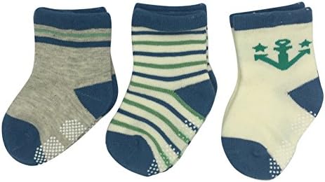 FRIENDLY Baby 3 Pairs Newborn Socks (Anti Slip) for Boys and Girls (BLUE)