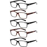 Reading Glasses 5 Pairs Quality Readers Spring Hinge Glasses for Reading for Men and Women (3 Black 2 Tortoise, 3.00)